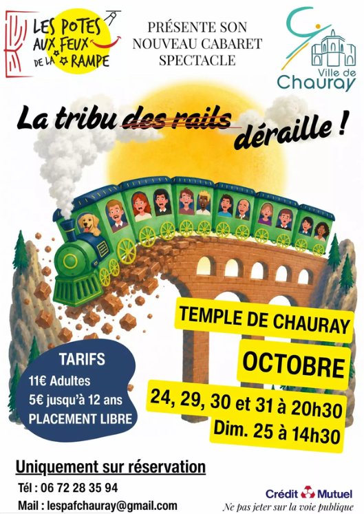 Affiche du spectacle cabaret « La tribu des rails déraille ! » des Potes aux Feux de la Rampe à Chauray